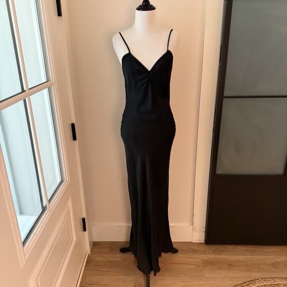 VTG Nightgown Bed Jacket Silk Peignoir Set 70s Bergdorf Goodman Black Lace S/M - Picture 5 of 16